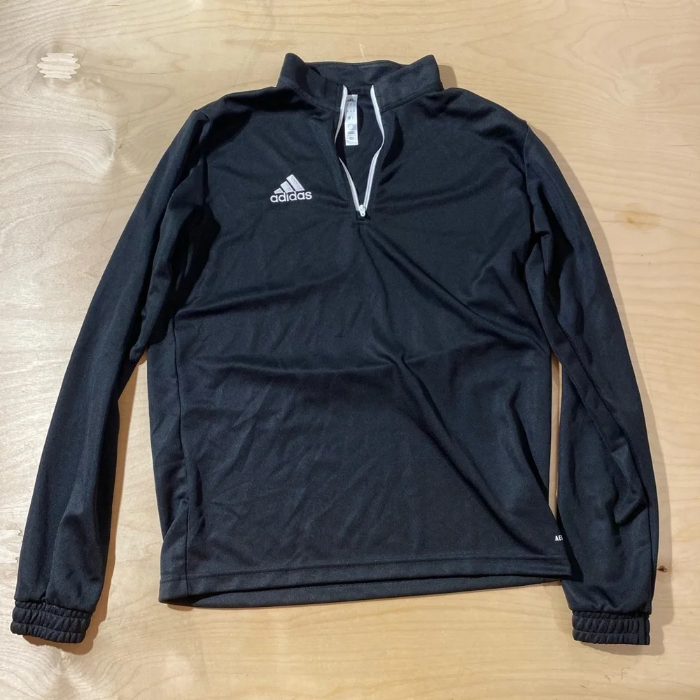 Adidas Black Quarter Zip Long-Sleeve Top with Logo Medium (OO)